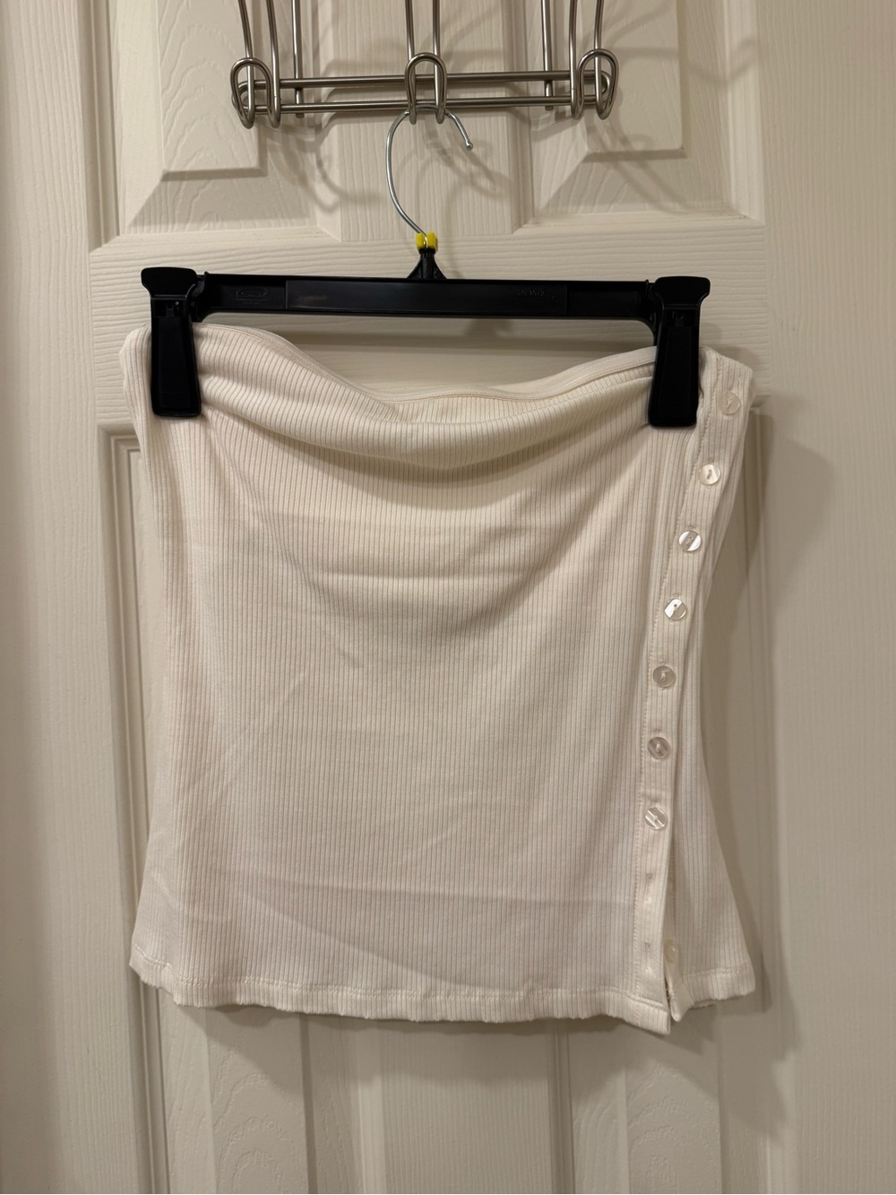 Sincerely Jules White Ribbed Tube Top with Side Buttons